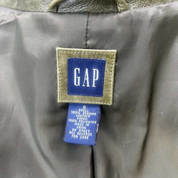 Vintage Gap Jacket Womens S Army Green Leather Blazer Distressed Retro Y2K 90s - Picture 12 of 13